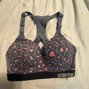 Victoria's Secret Gray and Pink Leopard Racerback Sports Bra